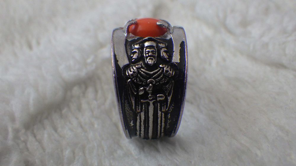 Мъжки пръстен от неръждаема стомана със синтетичен камък ахат, ръчно изработен във викингски стил