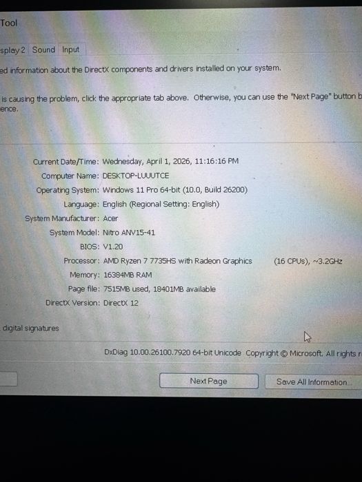 ACER Nitor v15  / AMD Ryzen 7 7735HS  / Ram 16Gb / 500gb ssd / Win 11