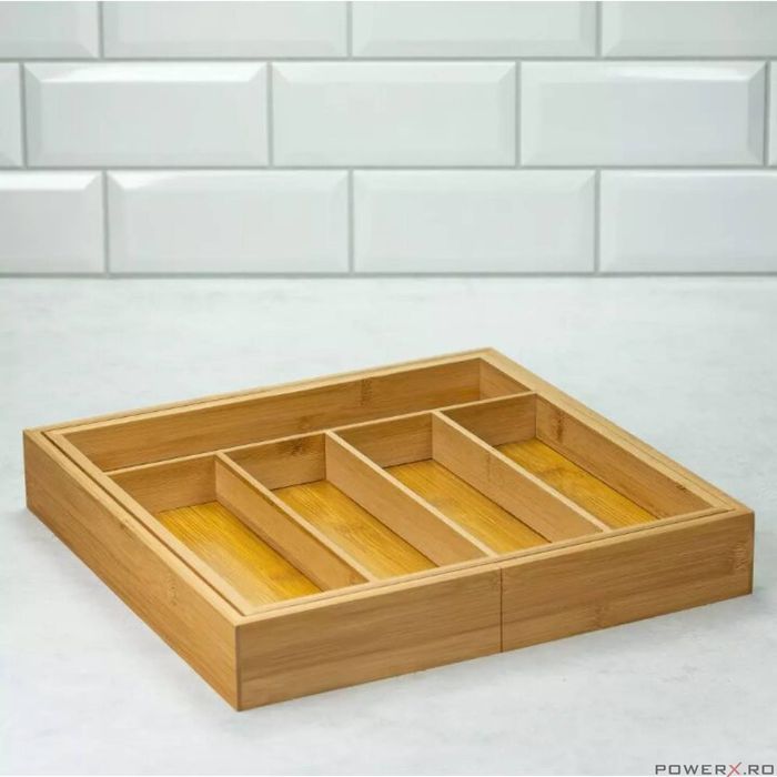 Cutie pentru tacamuri 7 compartimente, din bambus, pentru sertar,