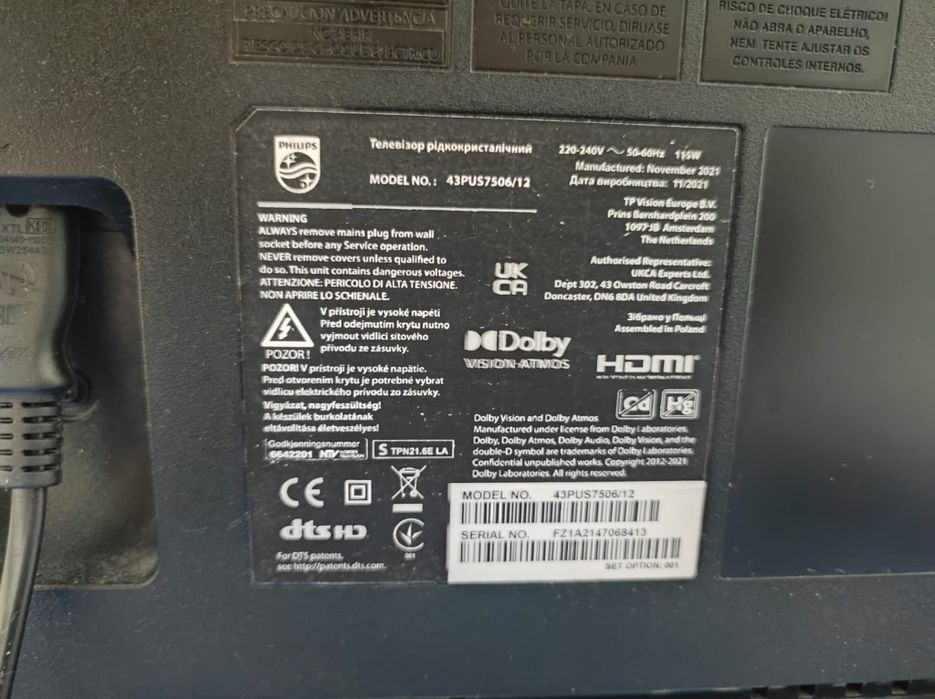 TV Smart 4k UHD Philips 108 cm.