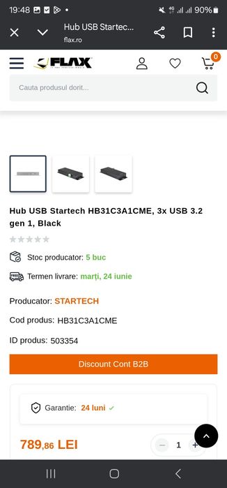 Hub industrial USB C metalic StarTech cu 4 porturi 10 Gbps HB31C3A1CME