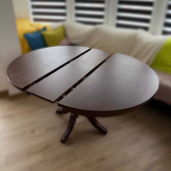 Разтегателна кръгла кухненска маса (MDF и масив), 6/8 души