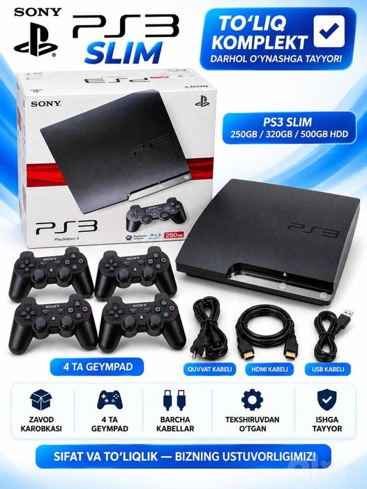 PS3 Slim 250/320/500GB Xotiraga 2  oyinlari yuklangan tayyor-2 geymad