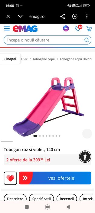 Tobogan roz 140 cm