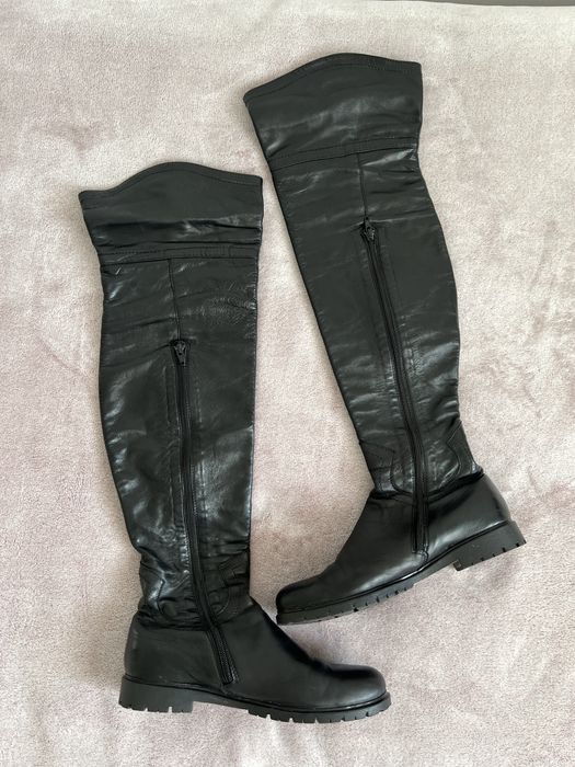 Cizme lungi negre din piele naturală