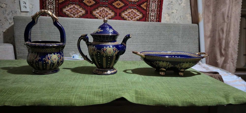 Коллекционный фарфоровый сервировочный набор СССР, кобальт