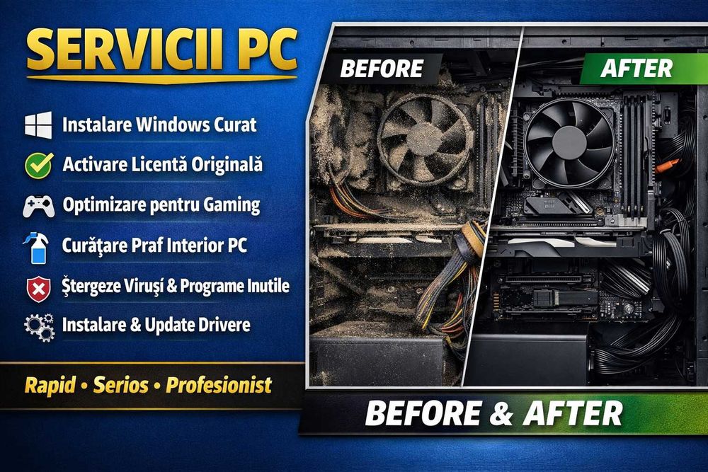 Servicii PC: Windows, Optimizare Gaming și Curățare Praf
