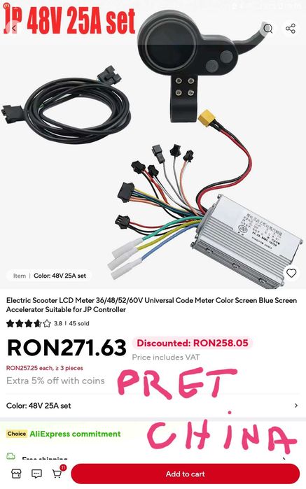 Set controller+display+fire 48-60V/25A NOU,universal