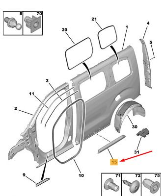 Bandou usa spate Citroen Spacetourer, 2016- model scurt; Fiat Scudo, 2021-; Opel Zafira Life, 2019-; Peugeot Expert/Traveller, 2016-; Toyota Proace/Verso, 2016-2023, partea stanga/dreapta, grunduit; usa spate; lungime 880 mm; versiune scurta
