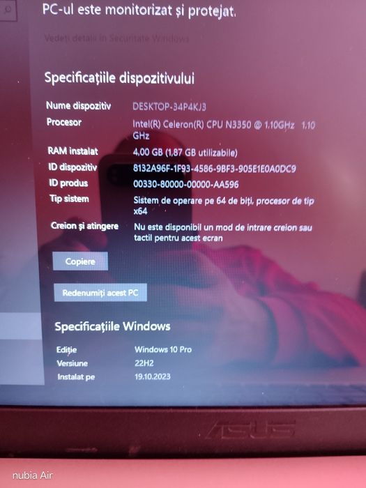 Laptop Asus Intel Celeron 1,1ghz 4gb ram 200gb HDD windows 10 pro ok