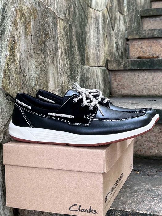 Кожаные туфли-мокасины мужские, черные Clarks ATL GO (39-44)