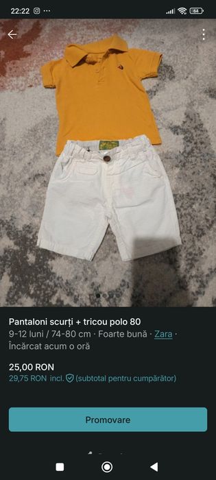 Pantaloni scurți Zara + tricou polo 80