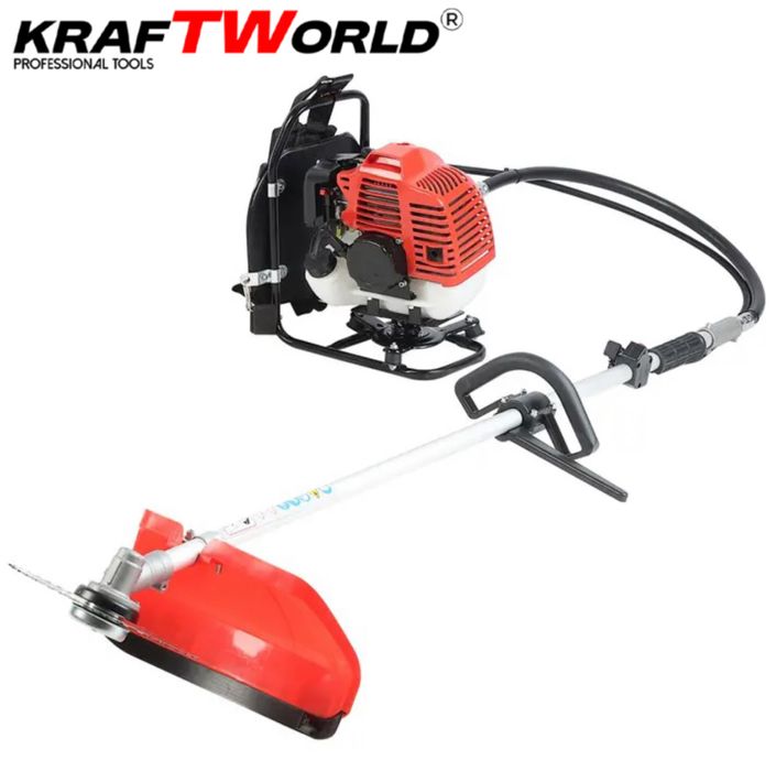 Двутактов Гръбен бензинов тример за трева KraftWorld с аксесоари