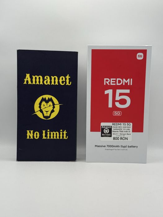Redmi 15 Black 5G Baterie 7000mAh Nou Garantie 1an, AMANET NO LIMIT.