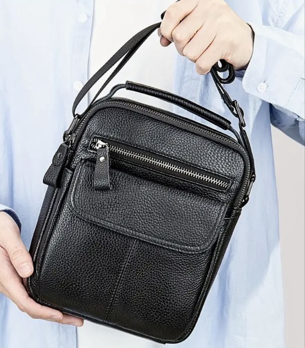 Мъжка кожена чанта с елегантна визия /Черна естест. кожа -20% Промоция