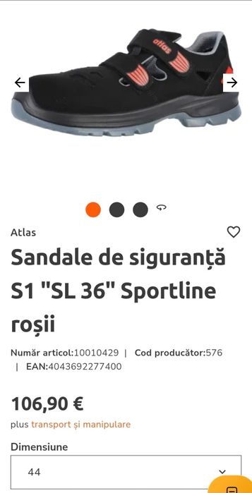 Pantofi de vara ATLAS SL 36 Red S1 ESD gen UVEX marimea 44