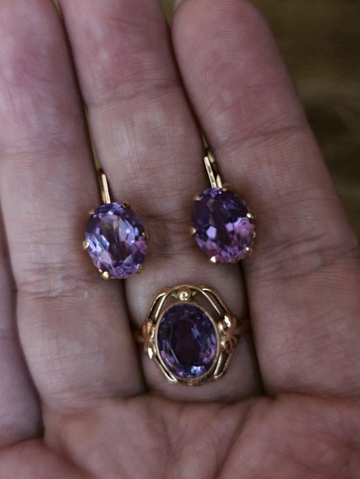 Золотой набор 583 пробы с александритом