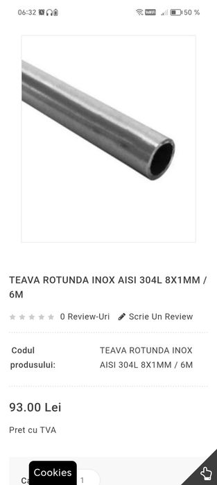 Teava de inox 8x1mm