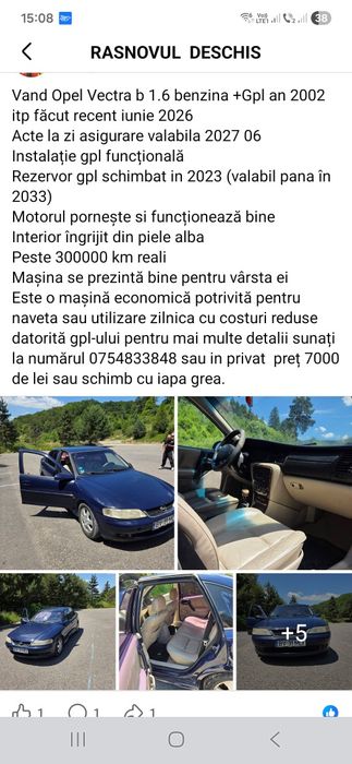 Opel Vectra b 1.6 benzina +gpl funcțional