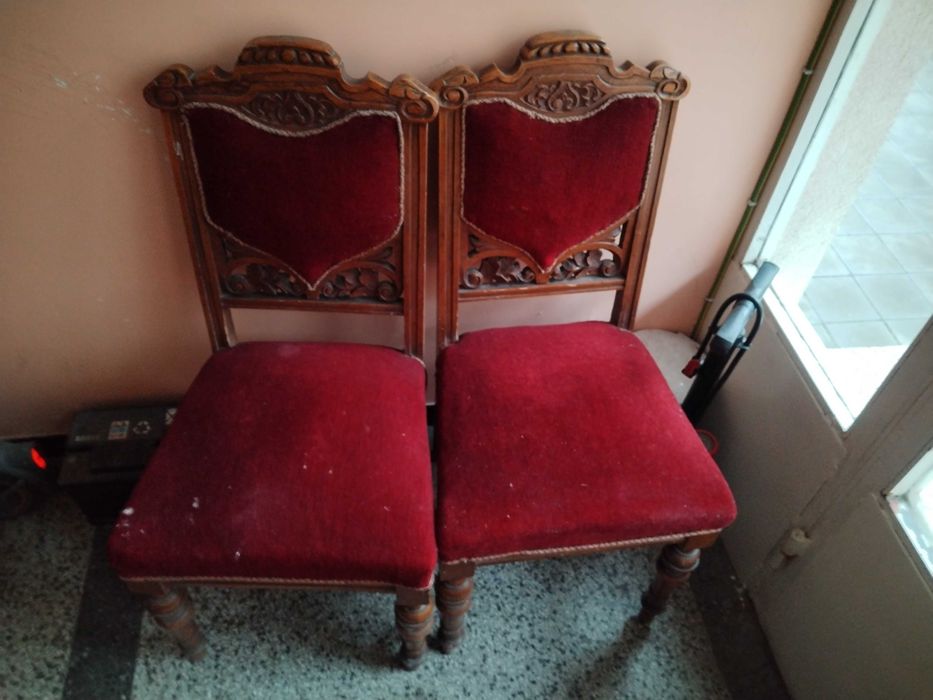 Старинен дървен стол дърворезба масив ретро комплект 4-5 броя, Пловдив