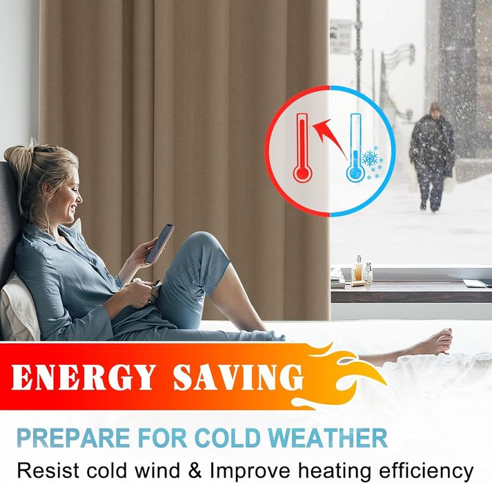 Комплект 2бр трислойни завеси с халки, 100% затъмняващи, шумоизолиращи