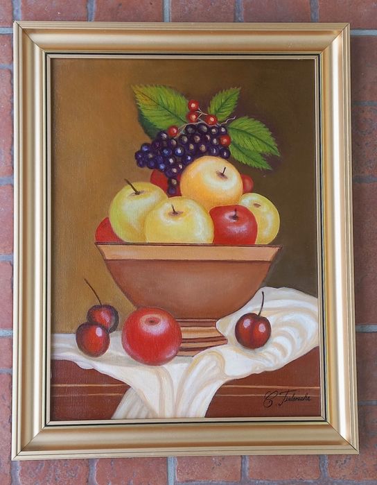 Natura statica cu fructe,  pictat manual in ulei pe pânză  30x40  cm