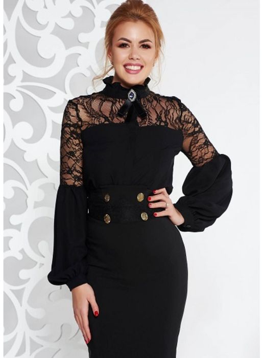 Camasa Fofy eleganta neagra cu dantela