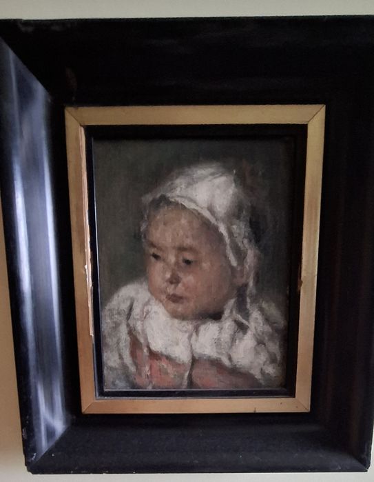 Tablou vechi, ulei pe pânză, cap de copilp