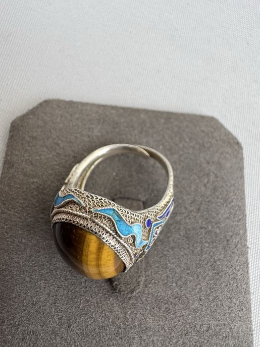 Inel din argint, email si ochi de tigru