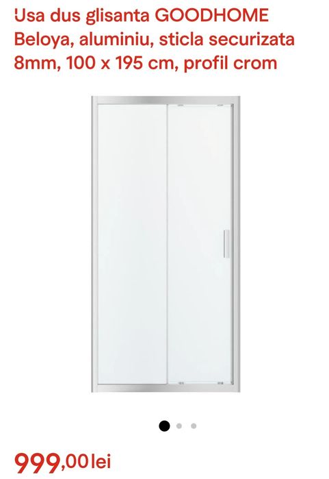 Set ușă glisantă + panou fix de duș  BELOYA – 100 × 80 cm