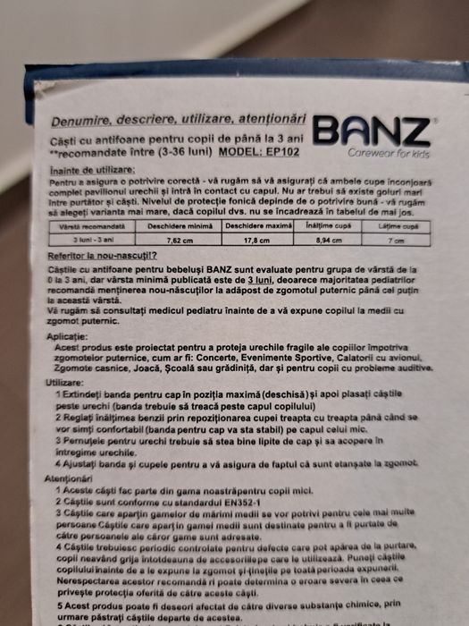 Casti antifonice pentru bebelusi si copii, Banz, Bubzee, 3-36 luni,