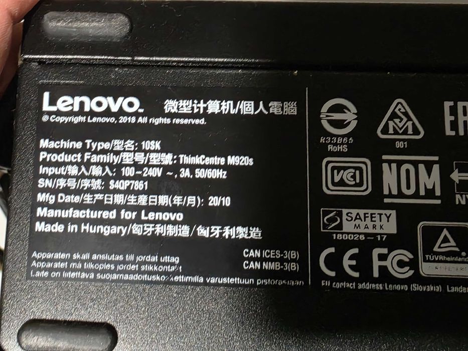 PC Lenovo M920s SFF Hexa Core i5-8500 16GB 256GB M.2 NVMe