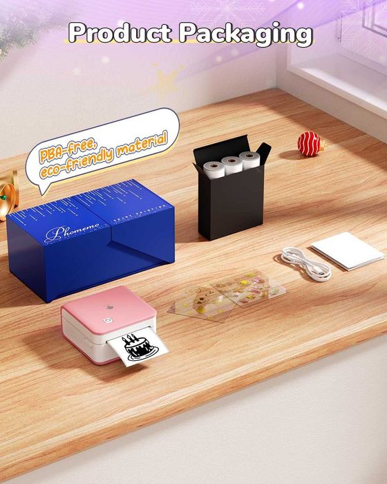 Принтер Phomemo P2S, мини термален принтер за смартфон, Bluetooth