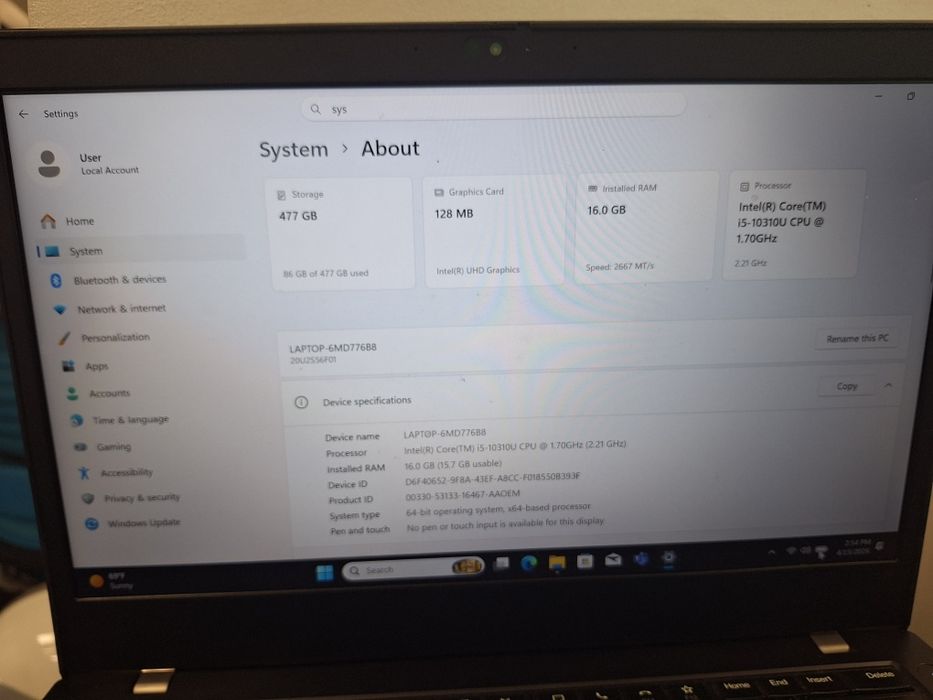 Thinkpad L14 gen1 16 озу, 512 ssd, core i5 -10210u