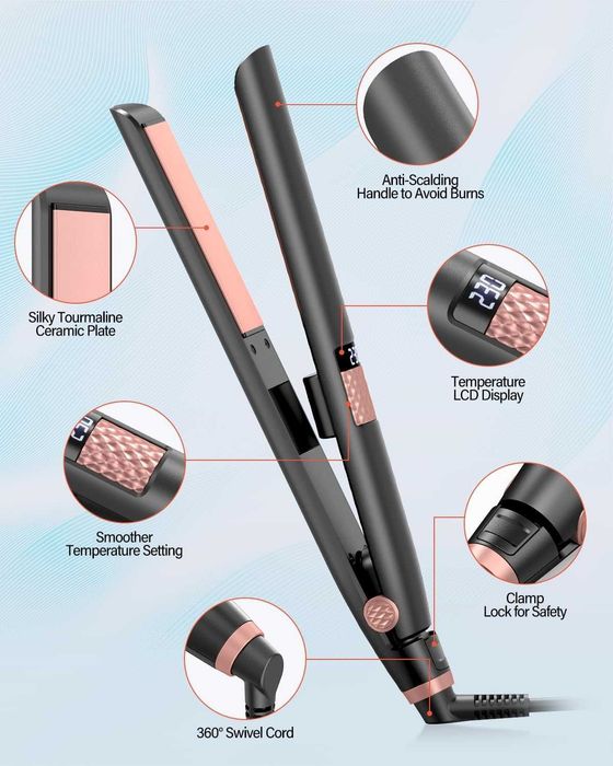 Преса за коса, турмалинова керамична дисплей, регулируема температура