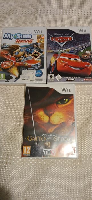 Lot 3 jocuri Wii Nintendo Cars,  My Sims Racimg, Motanul încălțat