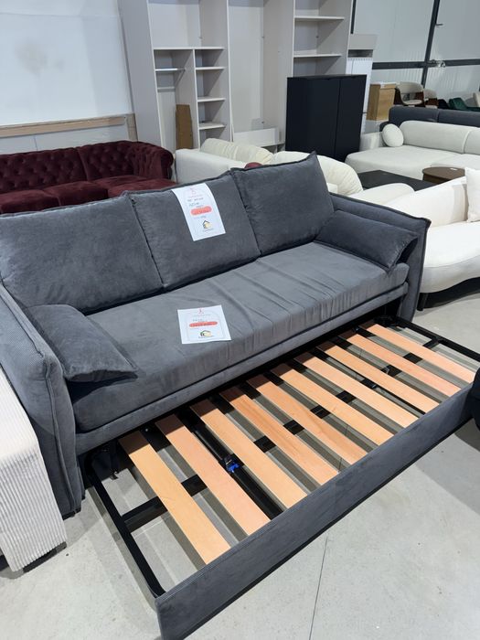 NOU Canapea extensibila gri 225 x 100 cm cu pat incorporat 160 x 200