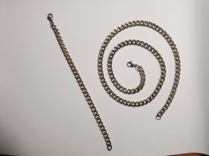 Комплект верижка и гривна – тройно позлатени в жълто и бяло злато