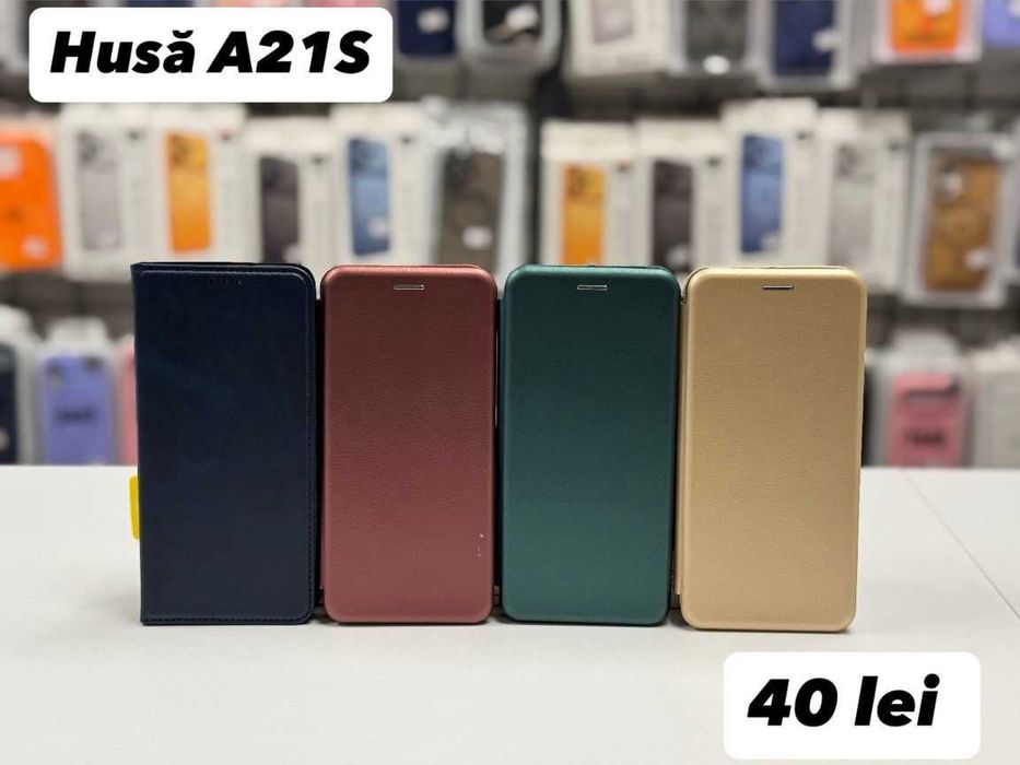Husa piele ecologica tip carte, folie, cablu, încărcător Samsung A21S
