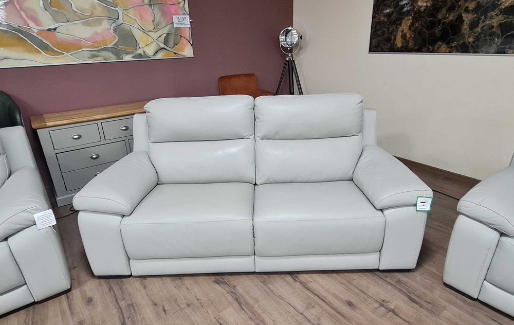 Италиански сив кожен комплект диван тройка и два фотьойл "Moreno"