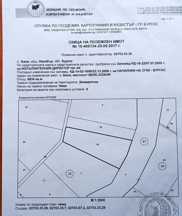 Продава се Земеделски имот в с. Баня, Област Бургас -  кв.м за 1429 €/дка - Снимка #1