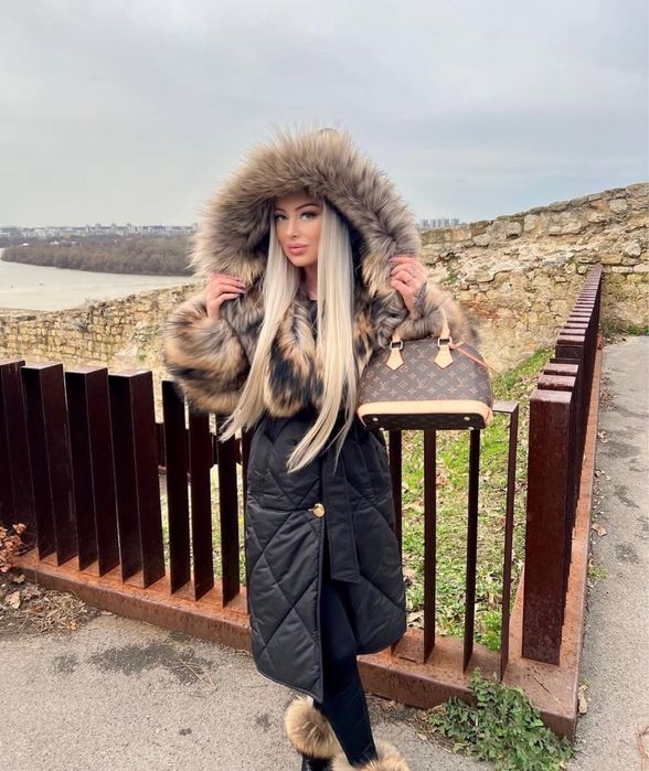 Дамско яке палто от естествен косъм