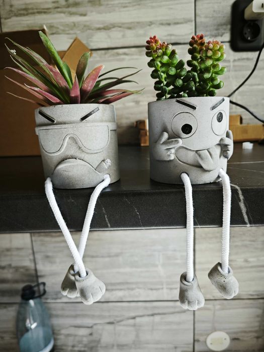 Plante artificiale, set de plante suculente cu picioare suspendate, ghivece din ciment, decor pentru apartament