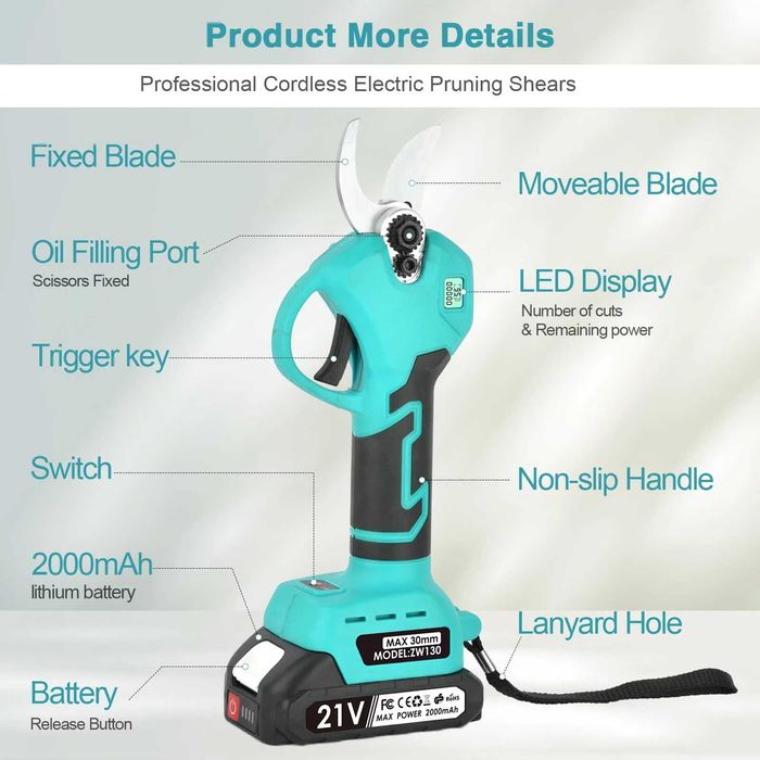 Електрическа ножица  с две батерии Billvry ZW130 21V