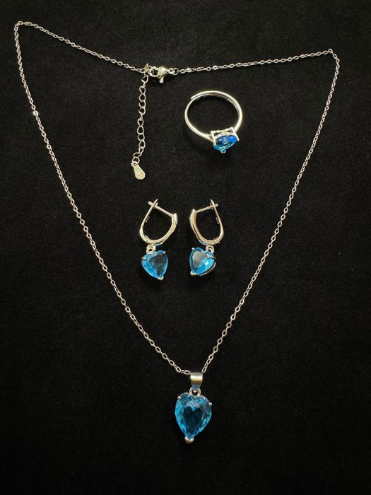 Set argint lanț + inel + cercei