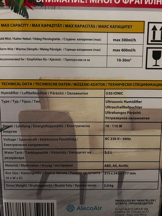Umidificator AlecoAir U30 Ionic