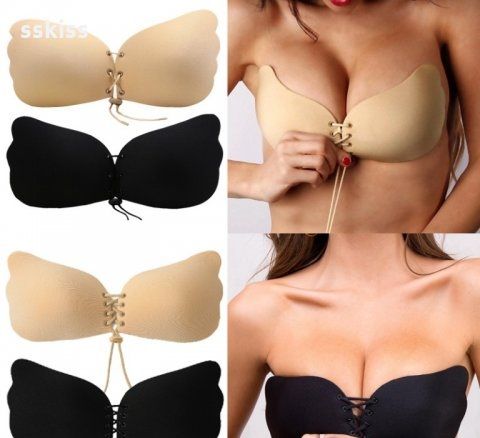 Силиконов сутиен без презрамки с повдигащ ефект черен/телесен A/B/C/D