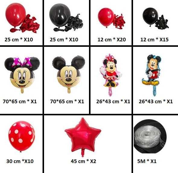 Set 75 Baloane Latex Folie Arcada Ghirlanda Mickey Minnie Mouse