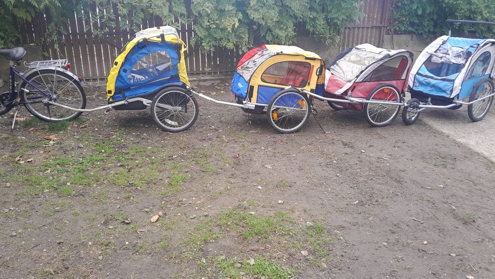Set remorca/cărucior bicicleta, 2 copii, roti 20 inchi, pliabil,90 kg