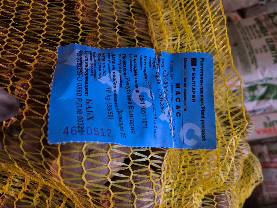 Сертифицирано семе картофи.Агата и Сорая. В чували по 10кг.